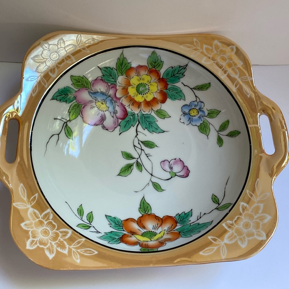 Vintage Japanese reticulated Lustreware serving dish.